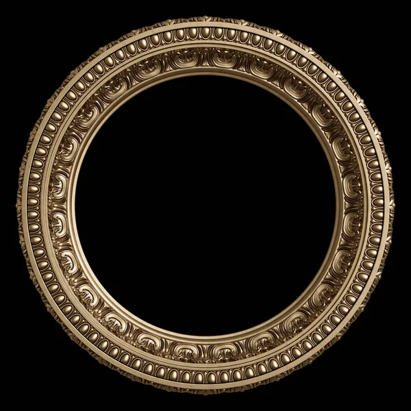 Классическая Золотая Круглая Рамка Декором Черном Фоне Рендеринг — стоковое фото