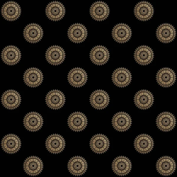 Siyah arka planda klasik altın sarısı süs deseni. Dijital çizim. 3d oluşturma