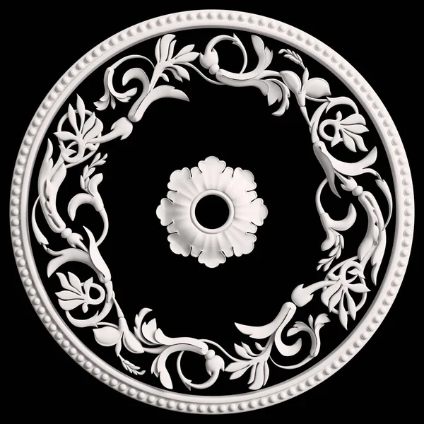Klasický Bílý Kulatý Rám Ozdobným Dekorem Izolovaným Černém Pozadí Digitální — Stock fotografie
