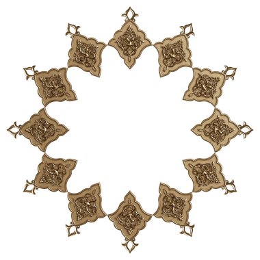 Süslü, beyaz arka planda izole edilmiş klasik altın çerçeve. Dijital çizim. 3d oluşturma