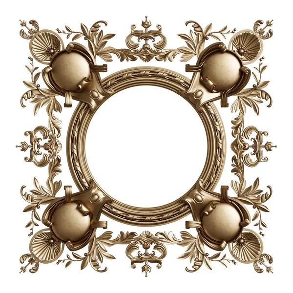 Klassiek Gouden Frame Met Ornament Decor Geïsoleerd Witte Achtergrond Digitale — Stockfoto