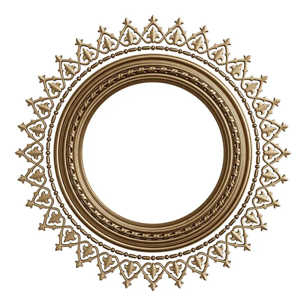 Klassisk Gyllene Ram Med Prydnad Inredning Isolerad Vit Bakgrund Digital — Stockfoto