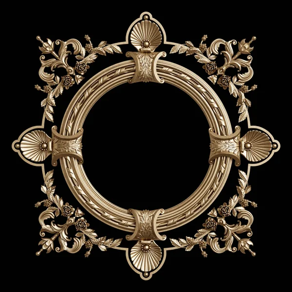 Klassiek Gouden Frame Met Ornament Decor Geïsoleerd Zwarte Achtergrond Digitale — Stockfoto