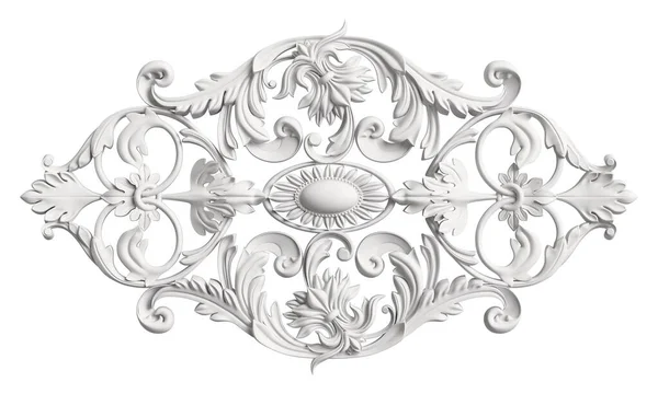 Classica Cornice Bianca Con Decorazioni Isolate Sfondo Bianco Illustrazione Digitale — Foto Stock