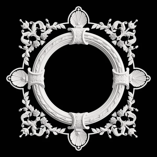 Klassiek Wit Frame Met Ornament Decor Geïsoleerd Zwarte Achtergrond Digitale — Stockfoto