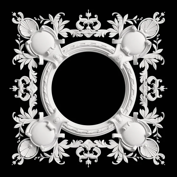 Classica Cornice Bianca Con Decorazioni Isolate Sfondo Nero Illustrazione Digitale — Foto Stock