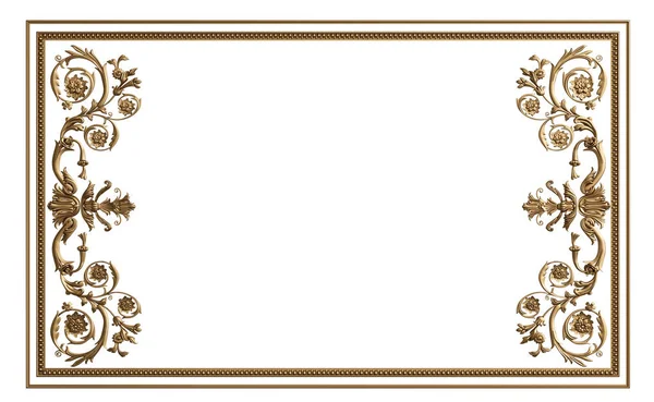 Moldura Dourada Clássica Com Decoração Ornamento Isolada Fundo Branco Ilustração — Fotografia de Stock