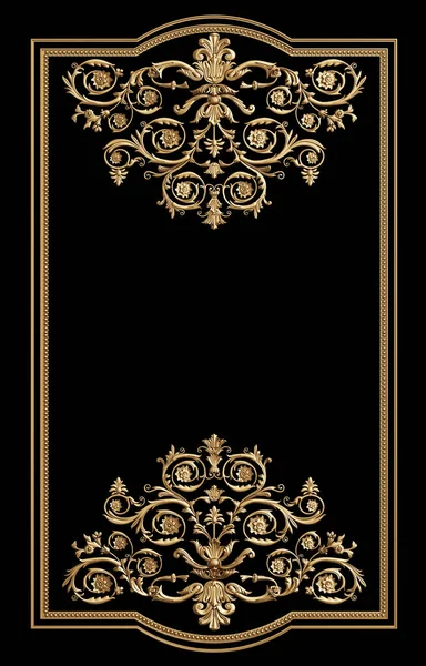 Klasický Zlatý Rám Ozdobným Dekorem Izolovaným Černém Pozadí Digitální Ilustrace — Stock fotografie
