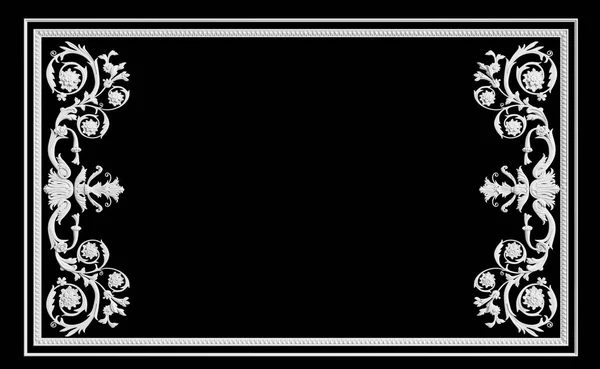 Classica Cornice Bianca Con Decorazioni Isolate Sfondo Nero Illustrazione Digitale — Foto Stock