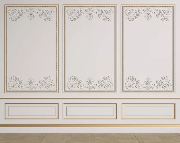 Parede Interior Clássica Com Moldings Floor Parquet Herringbone Digital Ilustration — Fotografia de Stock