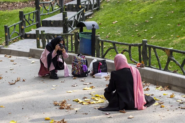 Tehran Iran November 2019 Two Young Iranian Women Chador Taking — Stock Photo, Image