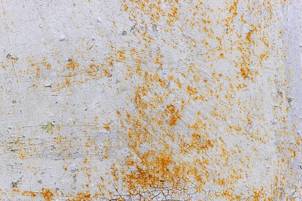 Pintura Branca Velha Descascada Desmoronada Uma Placa Metálica Enferrujada Superfície — Fotografia de Stock