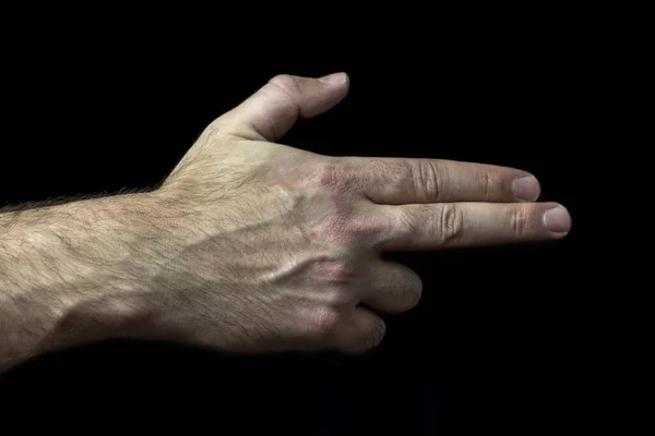 Palma Masculina Com Vários Dedos Dobrados Tem Forma Uma Arma — Fotografia de Stock