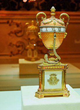 Rusya. Saint-Petersburg. 12/05/2017 yılda vurdu. Fotoğrafçı Andrey. Yumurta Faberge tarafından 1902 yılında Marlborough Düşes Consuelo için yapılmış. Onun mükemmel işçilik imparatorluk Paskalya yumurtaları aşağı değil. Takı yumurta Faberge müzede şimdi