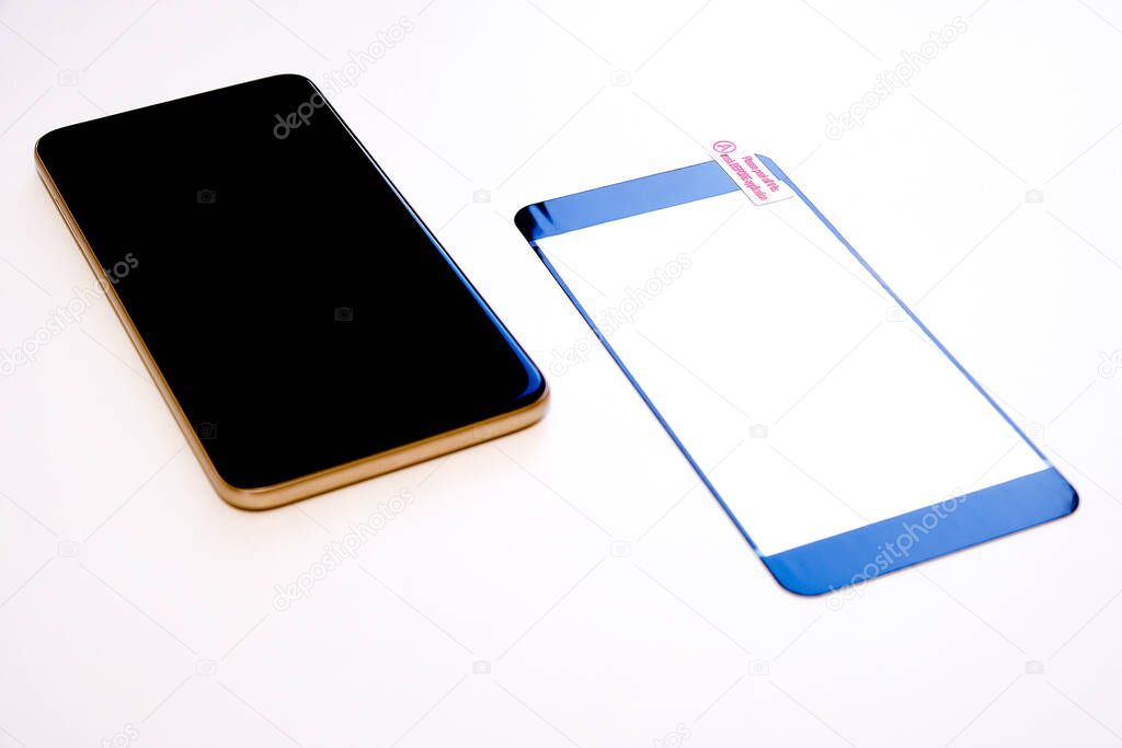 The service will replace the glass phone. Black icon on a white background. The concept of service. Digital gadget.