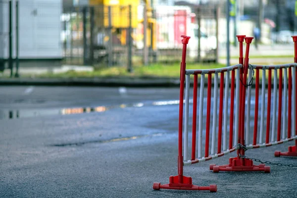 Veibarrierer Plast Utformet Ivareta Trafikksikkerheten Plastgjerder Uunnværlige Korrekt Rask Organisering – stockfoto