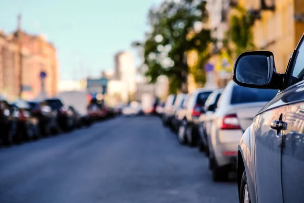 Antecedentes Desenfoque Bokeh Luz Del Sol Suave Por Mañana Coches — Foto de Stock