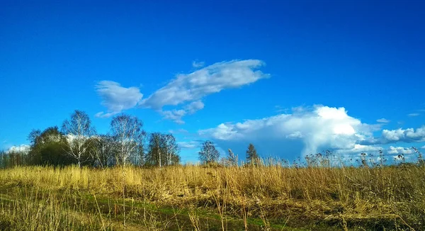 Хмари літають над широким полем — стокове фото