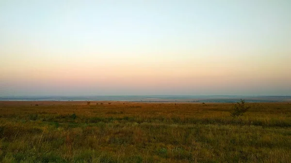 Jemný Růžový Západ Slunce Stepi — Stock fotografie