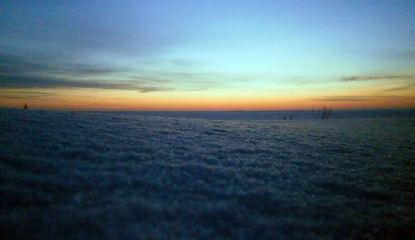 Coucher Soleil Sur Rivière Gelée Hiver — Photo