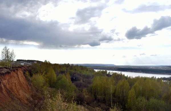 Panorama Rzeki Lasu Brzegu — Zdjęcie stockowe