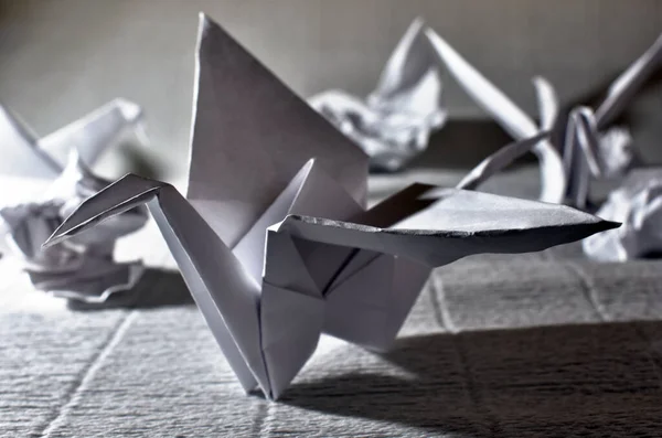white paper cranes, origami