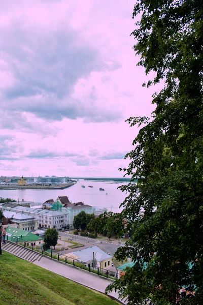 Uitzicht Samenvloeiing Van Rivieren Oka Volga Nizjni Novgorod — Stockfoto
