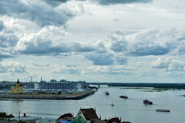 Uitzicht Samenvloeiing Van Rivieren Oka Volga Nizjni Novgorod — Stockfoto