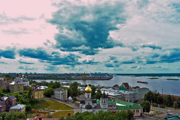 Panoráma Nyizsnyij Novgorodra Oka Volga Folyók — Stock Fotó