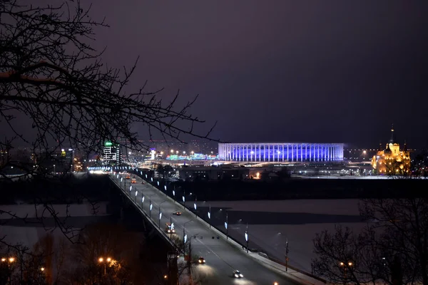 Nyizsnyij Novgorod Városa Ragyog Téli Éjszakán — Stock Fotó