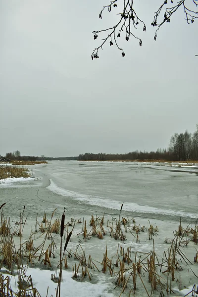 Lake Covered Ice Winter — Stock Photo, Image