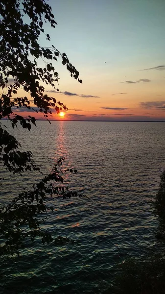 Захід Сонця Річці Волга — стокове фото