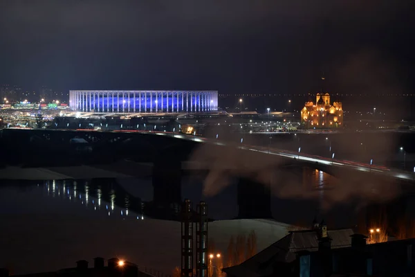Kilátás Város Nyizsnyij Novgorod Éjjel — Stock Fotó