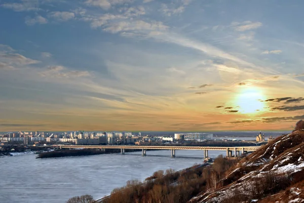 Sonnenuntergang Über Der Stadt Nischni Nowgorod — Stockfoto