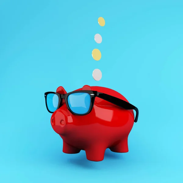 Ahorro Red Piggy Flotando Sobre Fondo Azul Utilizado Para Diseño —  Fotos de Stock