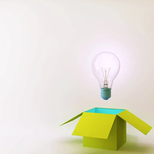 Bombillas Luz Brillante Idea Creativa Pensar Fuera Caja Idea Concepto —  Fotos de Stock