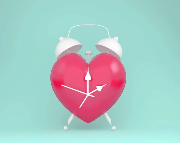 Diseño de la idea creativa reloj despertador corazón rojo en azul pastel backgr — Foto de Stock