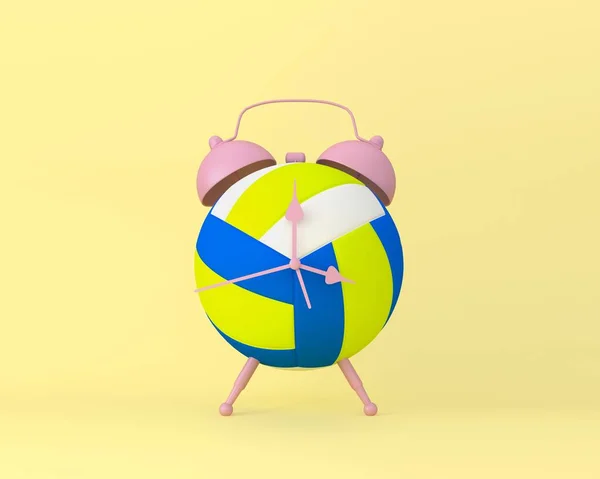 Kreativ idé layout volleyboll väckarklocka på gul pastell bac — Stockfoto