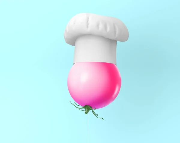 Креативный макет шляпы шеф-повара с томатным шариком розового цвета на па — стоковое фото