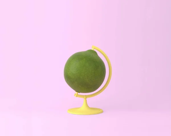 球形球体柠檬, 石灰概念在柔和的粉红色背景. — 图库照片