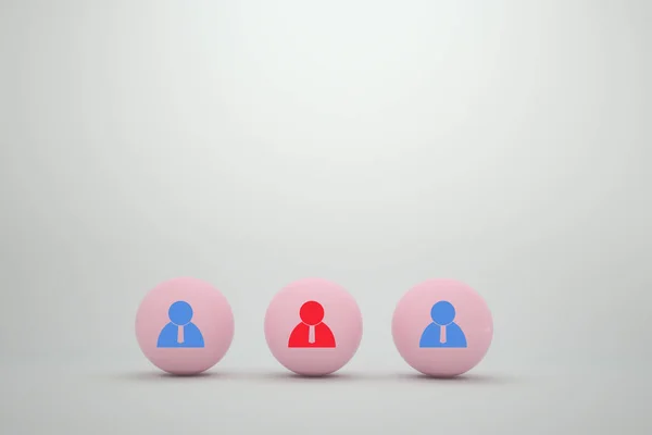 Pink color sphere with people icon on white background. business