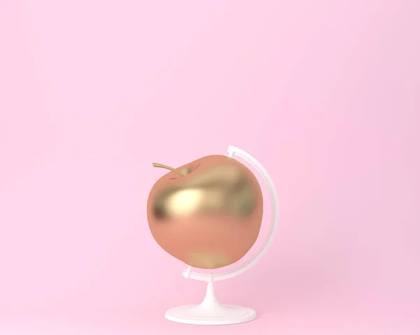 球状球体 苹果金 粉红底色 食物和水果的概念 创意在广告营销交流中产生作品的创意业务概念 — 图库照片
