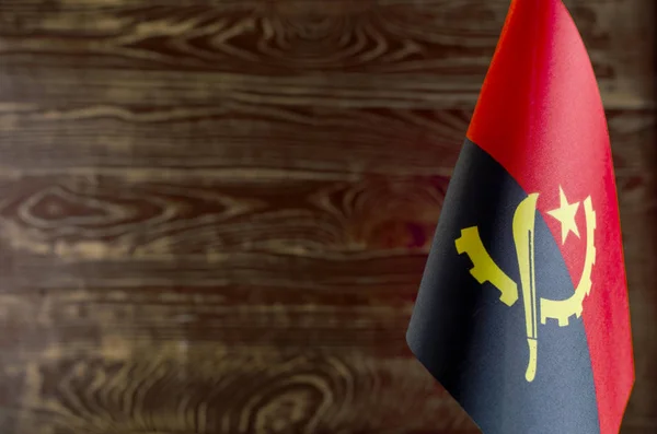 Fragmento Bandera República Angola Primer Plano Para Fondo Borroso —  Fotos de Stock