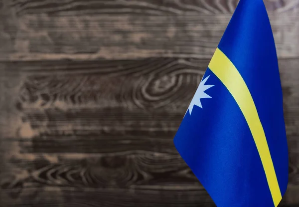 Fragment Flag Republic Nauru Foreground Blurred Background Copy Space — Stock Photo, Image