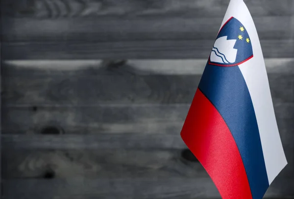 Fragment Flag Republic Slovenia Foreground Blurred Background Copy Space — Stock Photo, Image