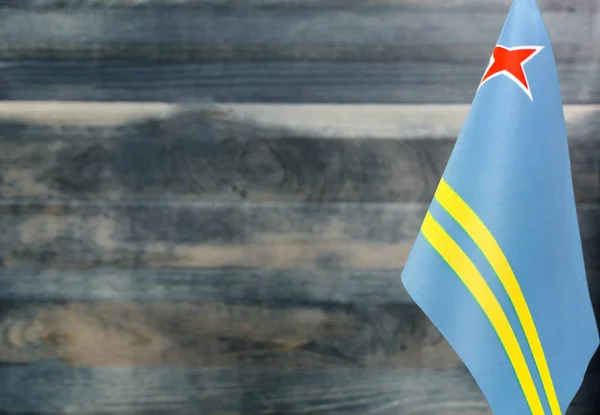Fragmento Bandera Aruba Primer Plano Borrosa Luz Fondo Copia Espacio —  Fotos de Stock