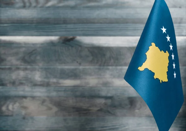 Fragment Flag Republic Kosovo Foreground Blurred Light Background Copy Space — Stock Photo, Image