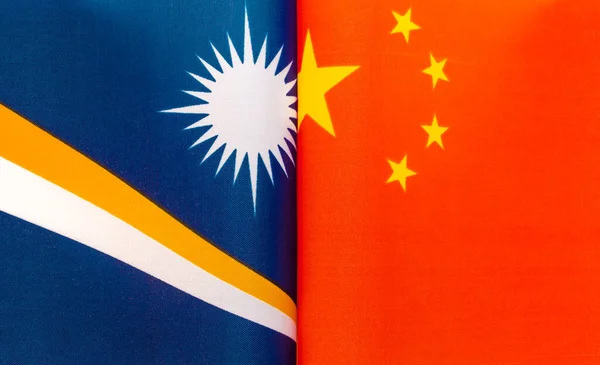 Fragmenten Van Nationale Vlaggen Van Republiek Der Marshalleilanden China Close — Stockfoto