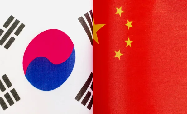 Fragmentos Banderas Nacionales República Corea China —  Fotos de Stock