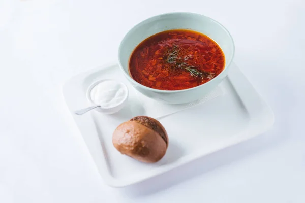 Borsch Beetroot Soup Sour Cream — Stock Photo, Image